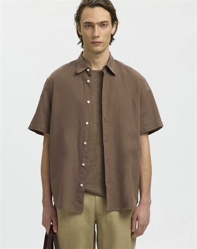 Selected - SLHRegclay Linenblend Kortærmet Skjorte - Chocolate Chip